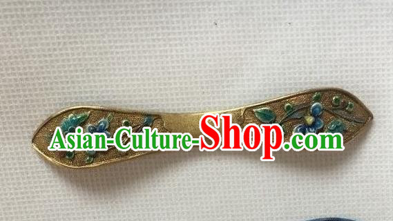 Chinese Ancient Court Lady Golden Hairpin Headwear Traditional Qing Dynasty Cloisonne Flowers Hair Stick