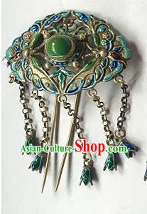 Chinese Ancient Empress Silver Butterfly Hairpin Traditional Qing Dynasty Court Cloisonne Tassel Hair Stick