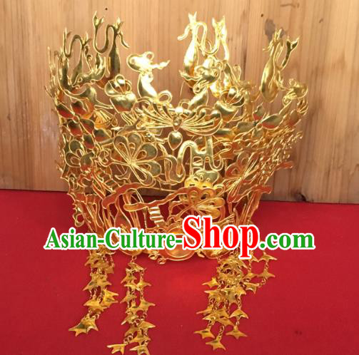 Chinese Ancient Bride Golden Hair Crown Traditional Ming Dynasty Wedding Phoenix Coronet Headwear