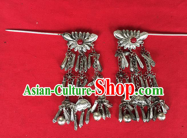 Chinese Ancient Royal Princess Ruby Tassel Hairpin Traditional Ming Dynasty Palace Lady Silver Lotus Hair Stick