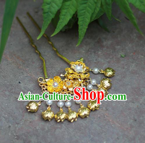 Chinese Traditional Golden Plum Blossom Hairpin Ancient Tang Dynasty Hair Accessories