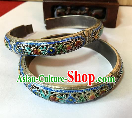 Handmade China Miao Ethnic Silver Carving Bangle National Cloisonne Bracelet Accessories