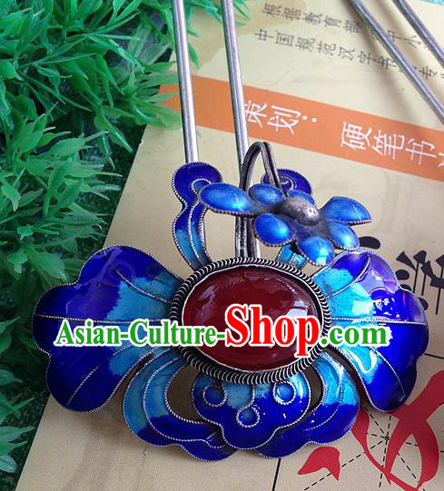 Chinese Ancient Court Woman Enamel Peony Hair Stick Traditional Qing Dynasty Ruby Hairpin