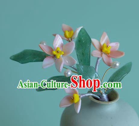 Chinese Ancient Young Lady Hair Stick Traditional Hanfu Hair Accessories Pink Flowers Hairpin