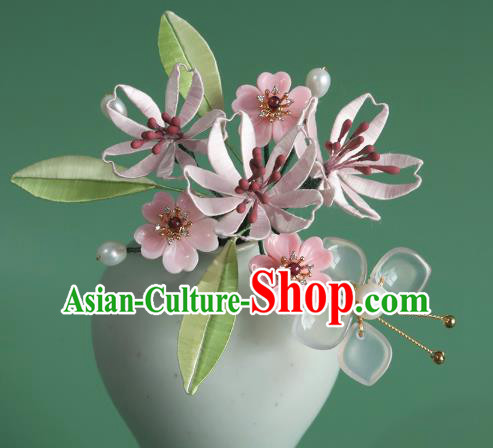 Chinese Ancient Princess Hair Clip Traditional Hair Accessories Pink Silk Flowers Hairpin