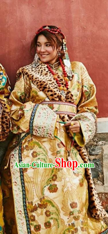 China Traditional Tibetan Robe Xizang Zang Nationality Female Stage Performance Clothing