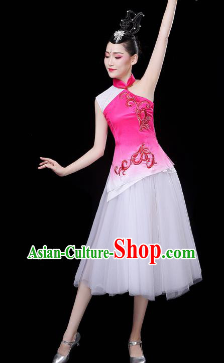 China Woman Chorus Costume Modern Dance Clothing Spring Festival Gala Opening Dance Rosy Dress
