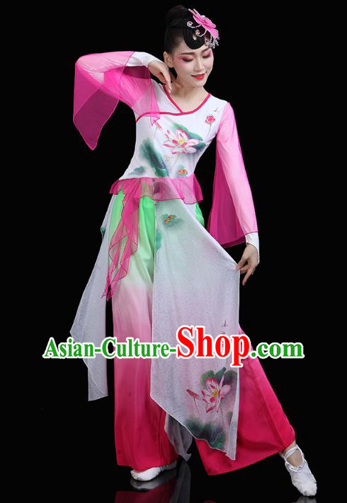 China Yangko Dance Lotus Dance Clothing Traditional Folk Dance Stage Performance Pink Outfits