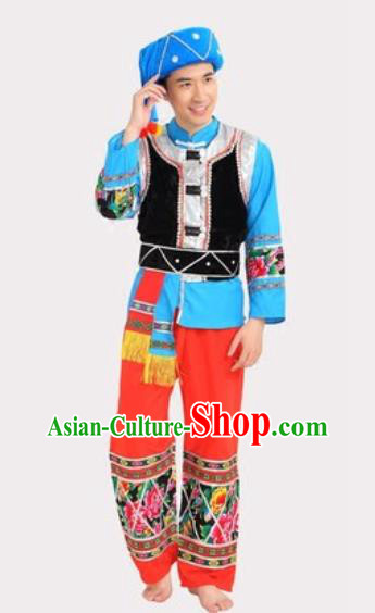 Chinese Traditional Pumi Minority Stage Performance Outfits Lisu Ethnic Young Male Clothing