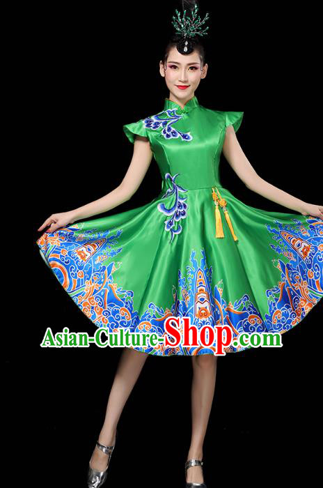 China Woman Group Modern Dance Clothing Spring Festival Gala Opening Dance Performance Green Short Dress