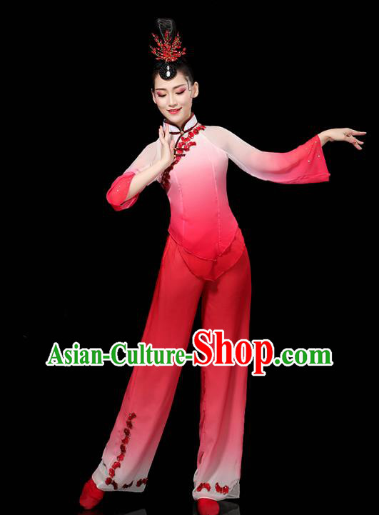 China Folk Dance Performance Red Outfits Yangko Group Dance Clothing Traditional Fan Dance Costume