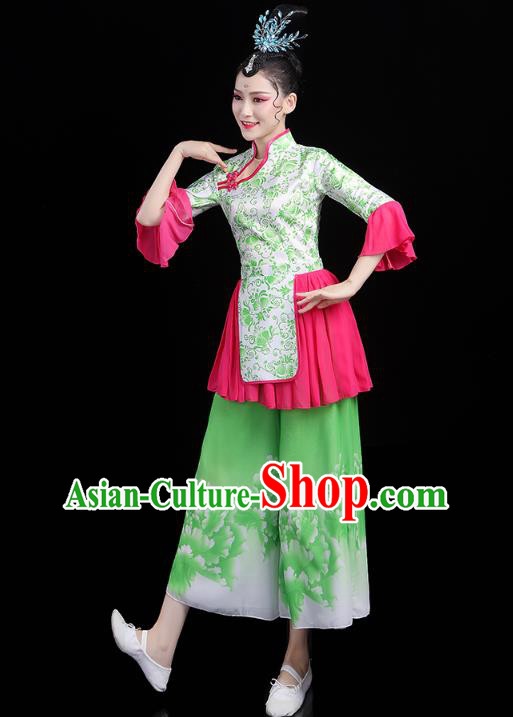 China Village Lady Dance Costume Folk Dance Green Outfits Traditional New Year Yangko Dance Clothing