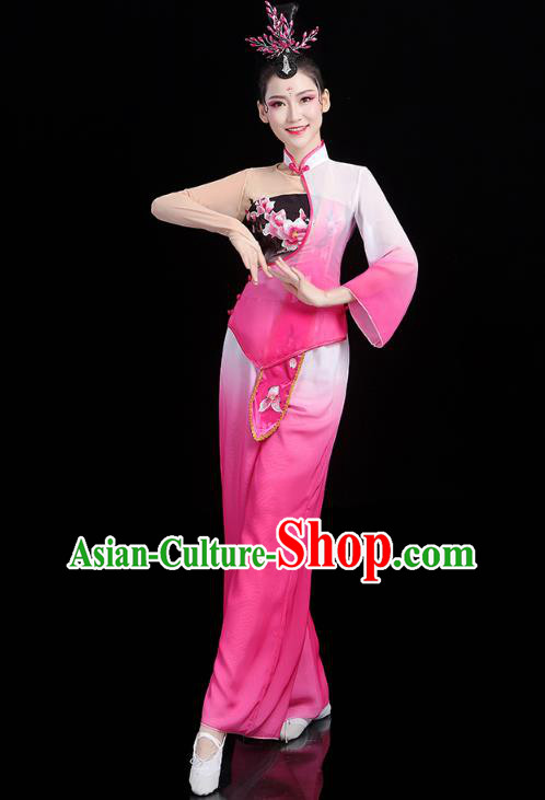 China Folk Dance Fan Dance Rosy Outfits Traditional New Year Yangko Dance Clothing