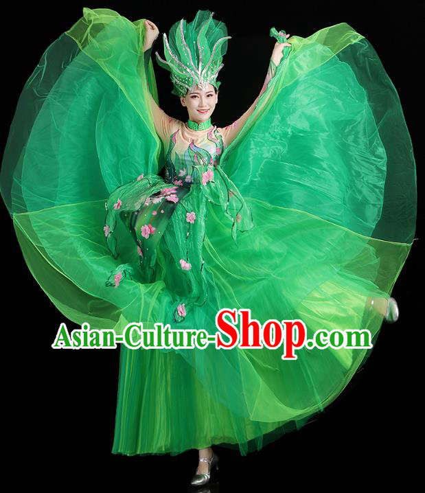 China Woman Modern Dance Clothing Spring Festival Gala Opening Group Dance Green Dress