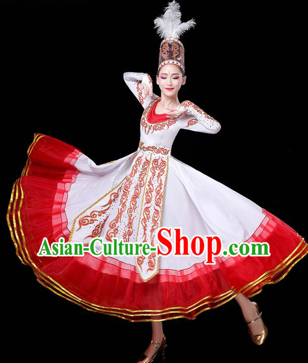 Chinese Xinjiang Ethnic Stage Performance Dress Traditional Uyghur Nationality Folk Dance Costumes