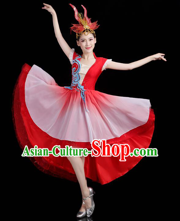 China Modern Dance Clothing Spring Festival Gala Opening Dance Performance Red Short Dress