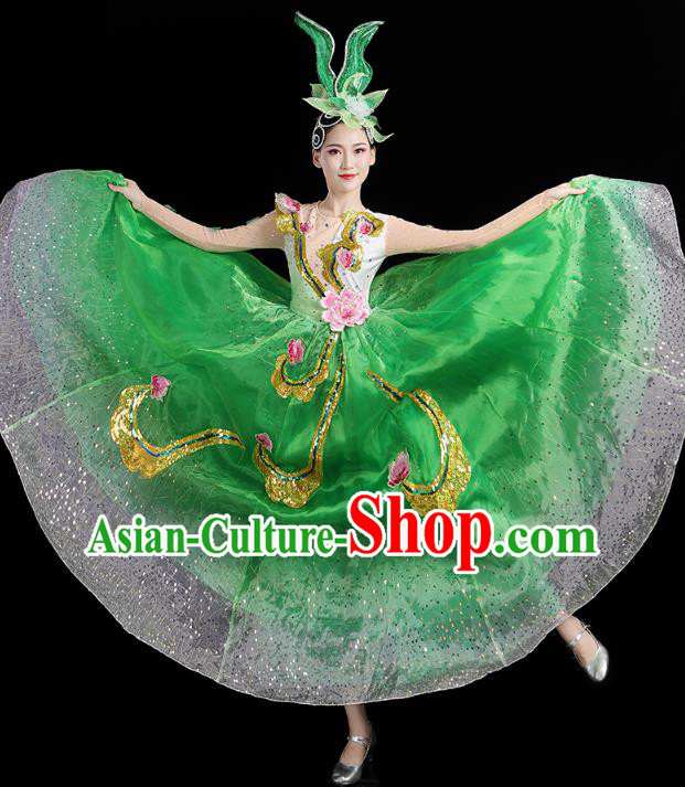 China Spring Festival Gala Opening Dance Flowers Dance Green Dress Modern Dance Clothing