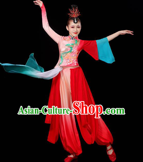 China Fan Dance Clothing Traditional Folk Dance Yangko Dance Performance Red Outfits