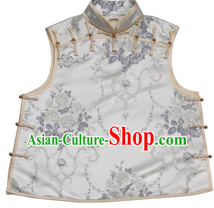 Chinese National Brocade Waistcoat Tang Suit Vest Traditional Woman Top Garment Costume