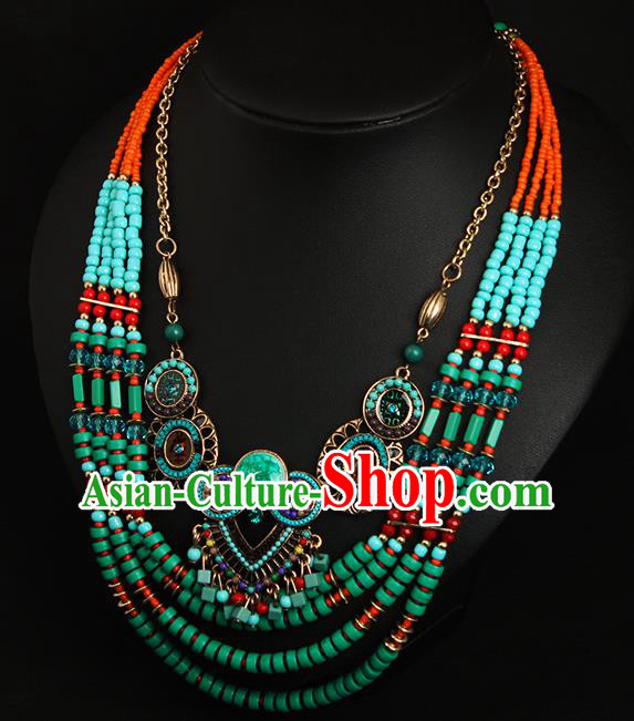 India Bollywood Folk Dance Green Beads Necklet Accessories Asian Indian Stage Performance Necklace
