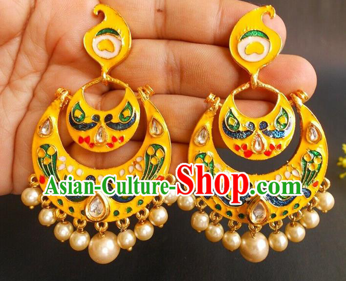 Asian Indian Classical Cloisonne Yellow Earrings India Bollywood Folk Dance Ear Accessories