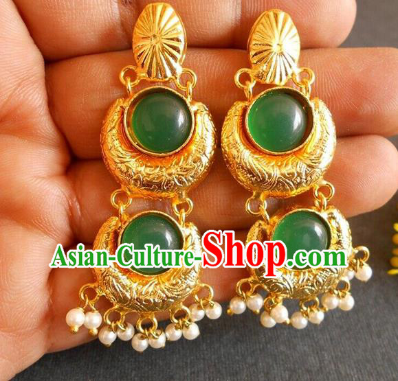 Asian Indian Court Princess Earrings India Folk Dance Golden Ear Accessories