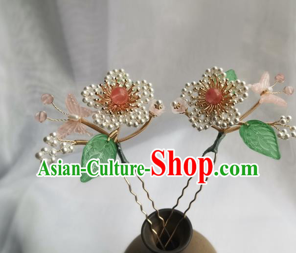 China Ancient Palace Lady Hairpin Traditional Song Dynasty Beads Plum Blossom Hair Stick