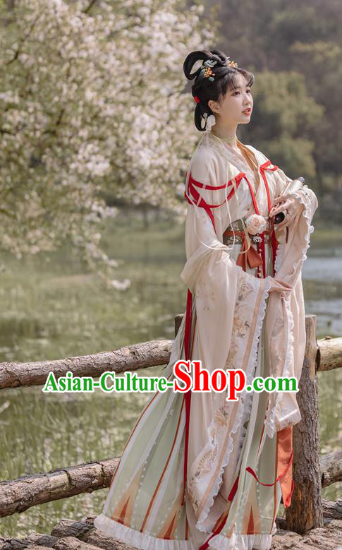 China Traditional Jin Dynasty Royal Princess Historical Clothing Ancient Flower Goddess Hanfu Dress Apparels