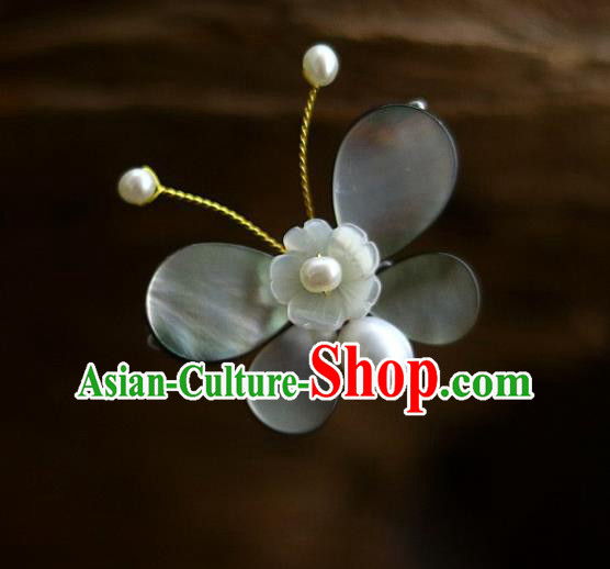 Chinese Ancient Princess Black Shell Butterfly Hairpin Traditional Song Dynasty Pearls Hair Stick