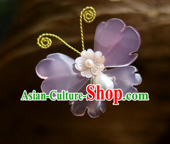 Chinese Ancient Princess Amethyst Butterfly Hairpin Traditional Song Dynasty Palace Lady Hair Stick