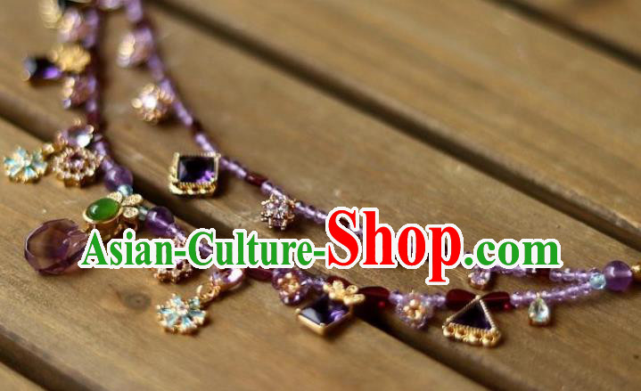 China Traditional Song Dynasty Amethyst Tassel Necklace Handmade Ancient Imperial Concubine Necklet Accessories