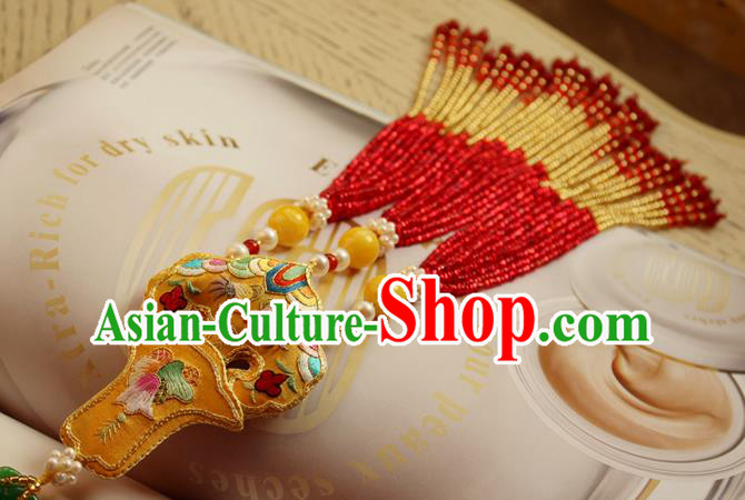 Chinese National Waist Tassel Pendant Classical Qipao Dress Embroidered Yellow Sachet Brooch