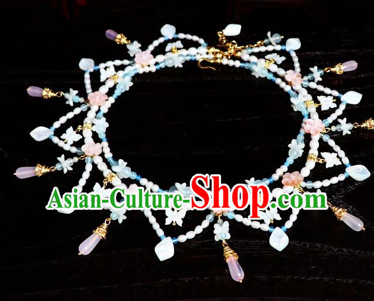 China Traditional Tang Dynasty Shell Butterfly Necklace Handmade Ancient Princess Tassel Necklet Accessories
