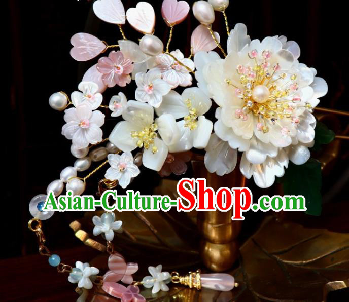 Chinese Ancient Imperial Concubine Tassel Hairpin Traditional Song Dynasty Court White Shell Butterfly Hair Stick
