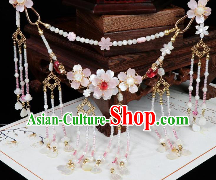 China Traditional Ming Dynasty Shell Petals Tassel Necklet Handmade Ancient Princess Sakura Necklace Accessories