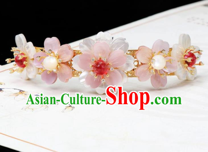 Chinese Ancient Princess Hair Stick Traditional Tang Dynasty Pink Shell Sakura Hair Crown