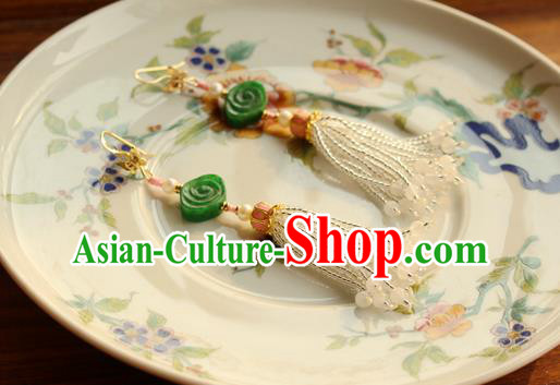 China Classical Cheongsam Jade Cloud Ear Jewelry Handmade National Pearls Tassel Earrings