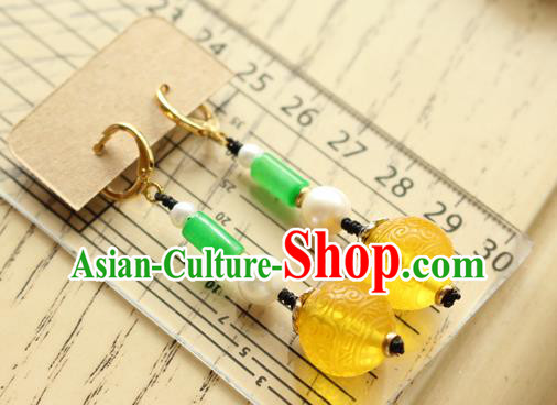China Classical Cheongsam Beeswax Carving Ear Jewelry Handmade National Jade Pearl Earrings