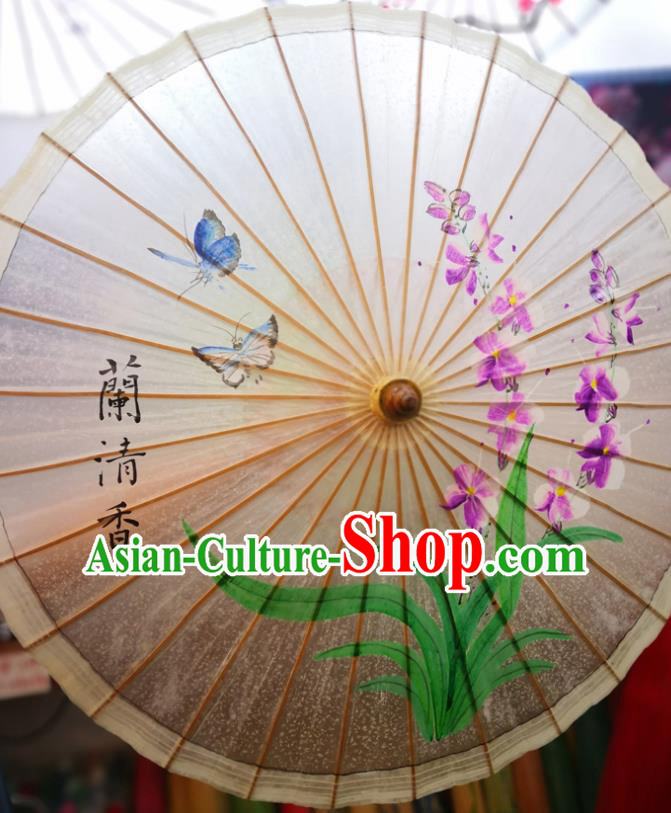 China Ink Painting Phalaenopsis Orchids Oil Paper Umbrella Traditional Hanfu Umbrella Handmade Oilpaper Umbrella