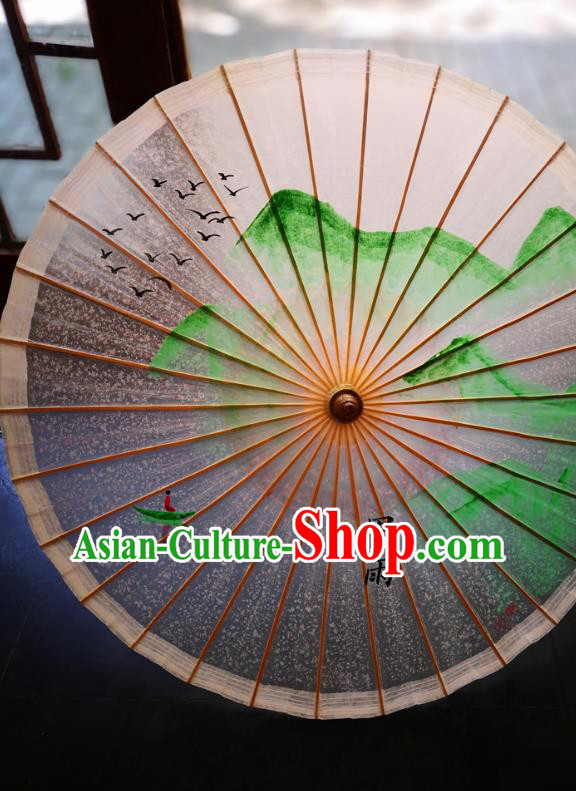 China Handmade Oilpaper Umbrella Ink Painting Landscape Oil Paper Umbrella Traditional Hanfu Umbrella