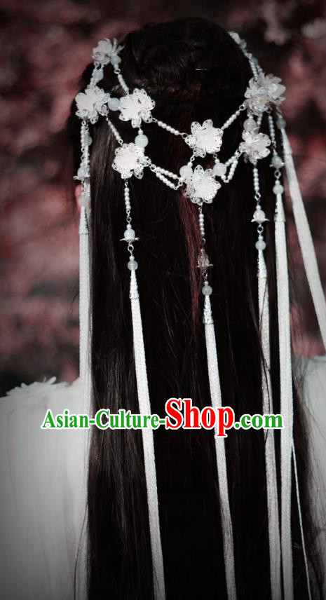 China Handmade Traditional Cosplay Princess White Tassel Hair Clasp Ancient Fairy Hair Accessories