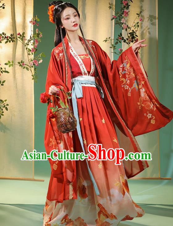 China Traditional Tang Dynasty Wedding Historical Costumes Ancient Royal Princess Red Hanfu Dress Outfits