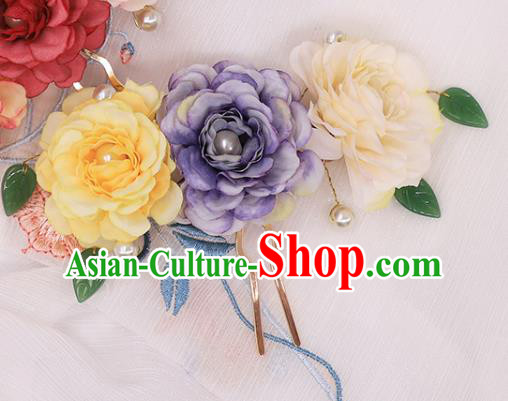 China Ancient Princess Pearls Hair Stick Traditional Song Dynasty Palace Lady Silk Peony Hairpin