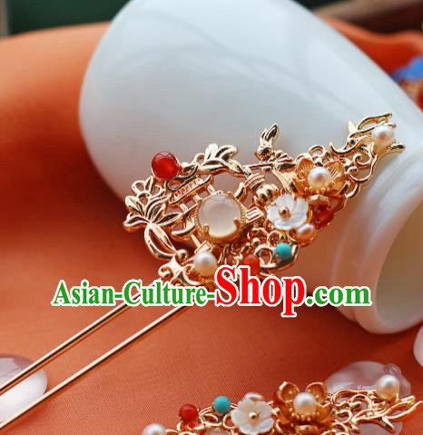 China Ancient Palace Lady Hairpin Traditional Ming Dynasty Queen Golden Lotus Hair Stick