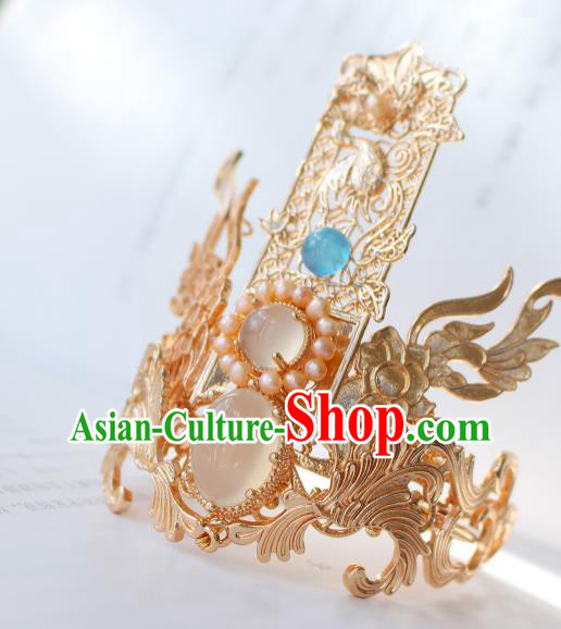 Chinese Traditional Ming Dynasty Prince Golden Hairdo Crown Ancient Swordsman Hair Accessories