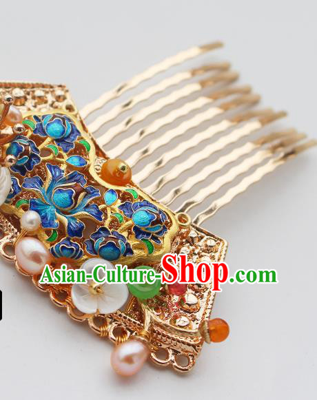 China Ancient Princess Golden Hairpin Traditional Tang Dynasty Court Lady Blueing Hair Comb