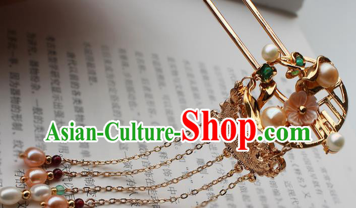 China Ancient Princess Goldfish Hairpin Traditional Ming Dynasty Court Woman Pearls Tassel Hair Stick