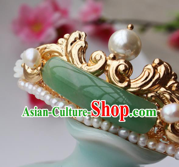 China Ancient Imperial Concubine Pearls Hairpin Traditional Ming Dynasty Palace Lady Jade Hair Stick