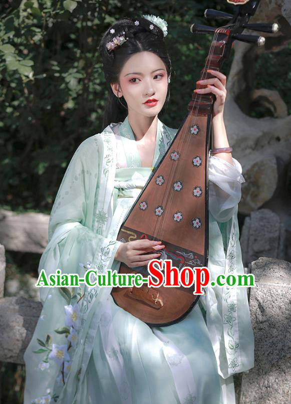 China Traditional Tang Dynasty Imperial Concubine Historical Clothing Ancient Court Beauty Green Hanfu Dress Complete Set