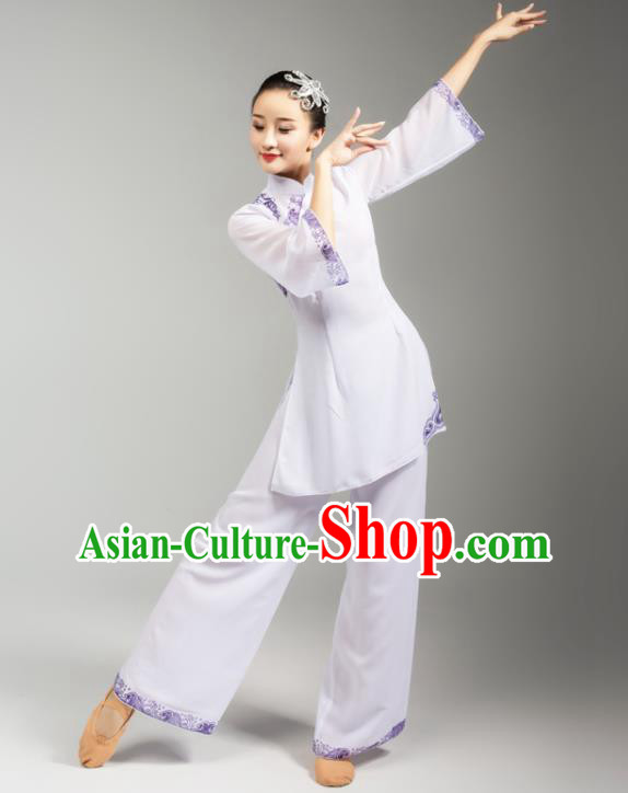 China Folk Dance White Uniforms Fan Dance Stage Performance Clothing
